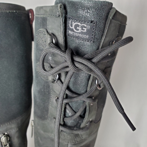 Ugg Elsa Black Knee High Leather Boots Size 8 - Picture 3 of 16